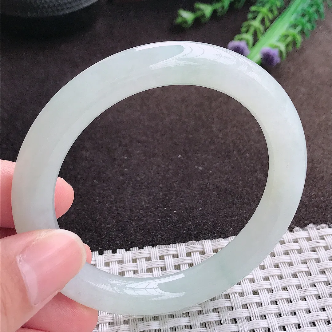 天然a货翡翠56/9.5/9.7老坑秀气冰胶圆条手镯翡翠玉镯美人镯