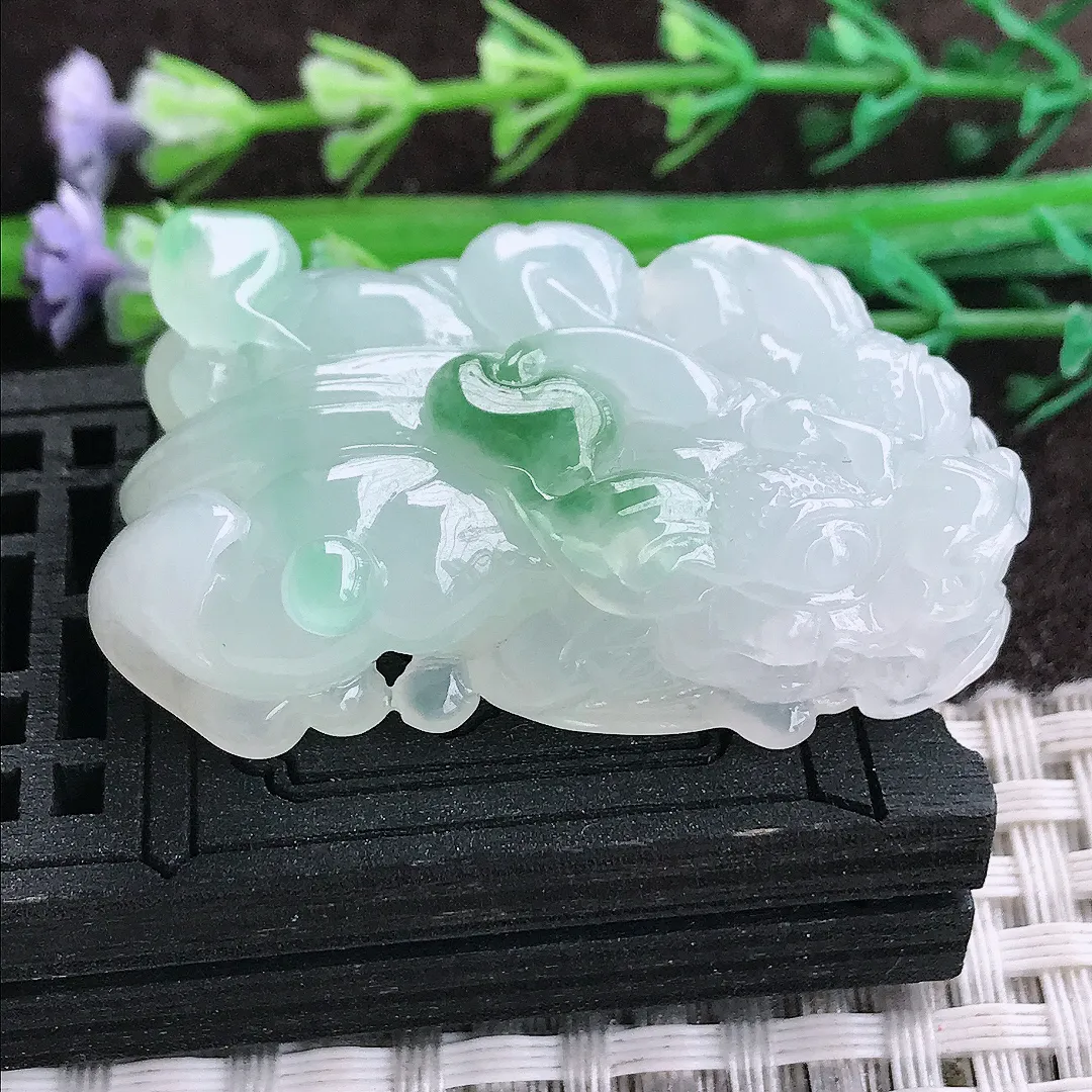 天然a货翡翠44.4/25.8/13老坑冰胶果冻飘花貔貅吊坠翡翠玉坠挂件百搭