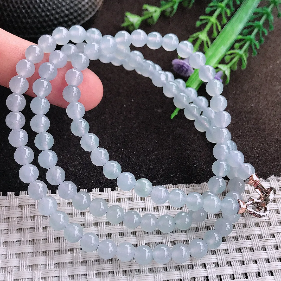 天然a货翡翠5.8/108颗老坑冰种果冻胶圆珠项链玉珠珠链