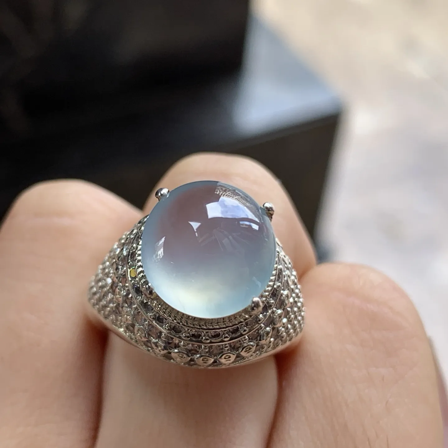 冰种戒面^_^冰透 荧光十足