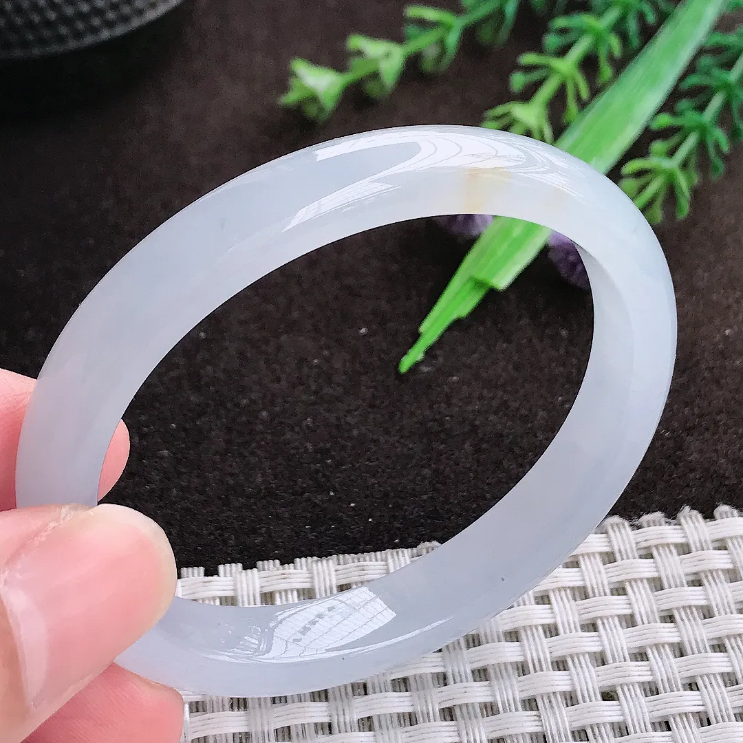 自然光52.5/45/9.2/9.5老坑秀气冰胶浅紫色贵妃手镯翡翠玉镯美人镯