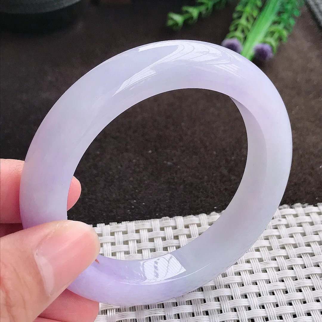 自然光56.5/12.1/10老坑冰润水灵浓艳紫罗兰手镯宽边翡翠玉镯美人镯