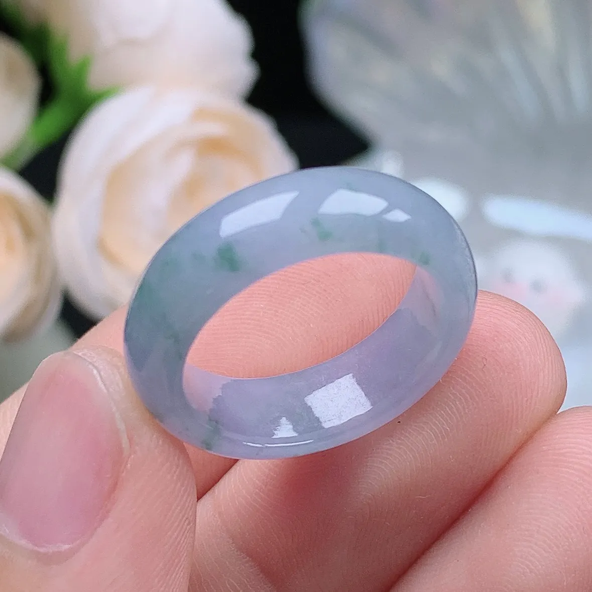 缅甸翡翠老坑种水润起胶紫罗兰飘花戒指玉指环  水润通透 尺寸：17.6-6.7-3.6mm 15-16号圈口2S