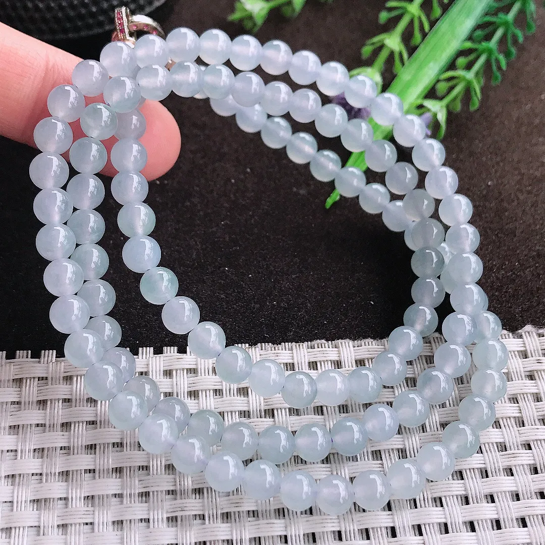 天然a货翡翠5.8/108颗老坑冰种果冻胶圆珠项链玉珠珠链