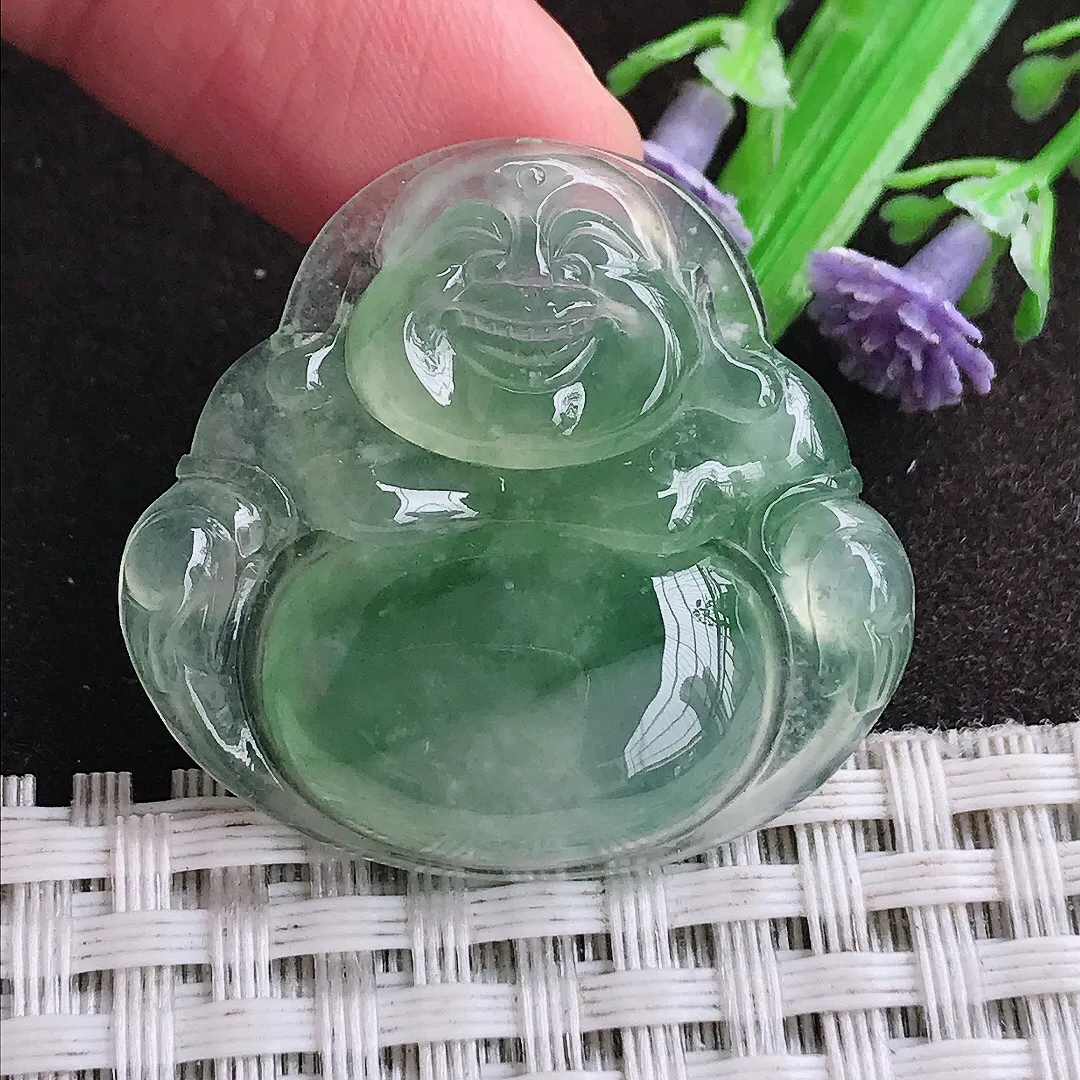 天然a货翡翠31/33.3/5.8老坑冰种果冻满绿佛公吊坠翡翠玉坠挂件百搭