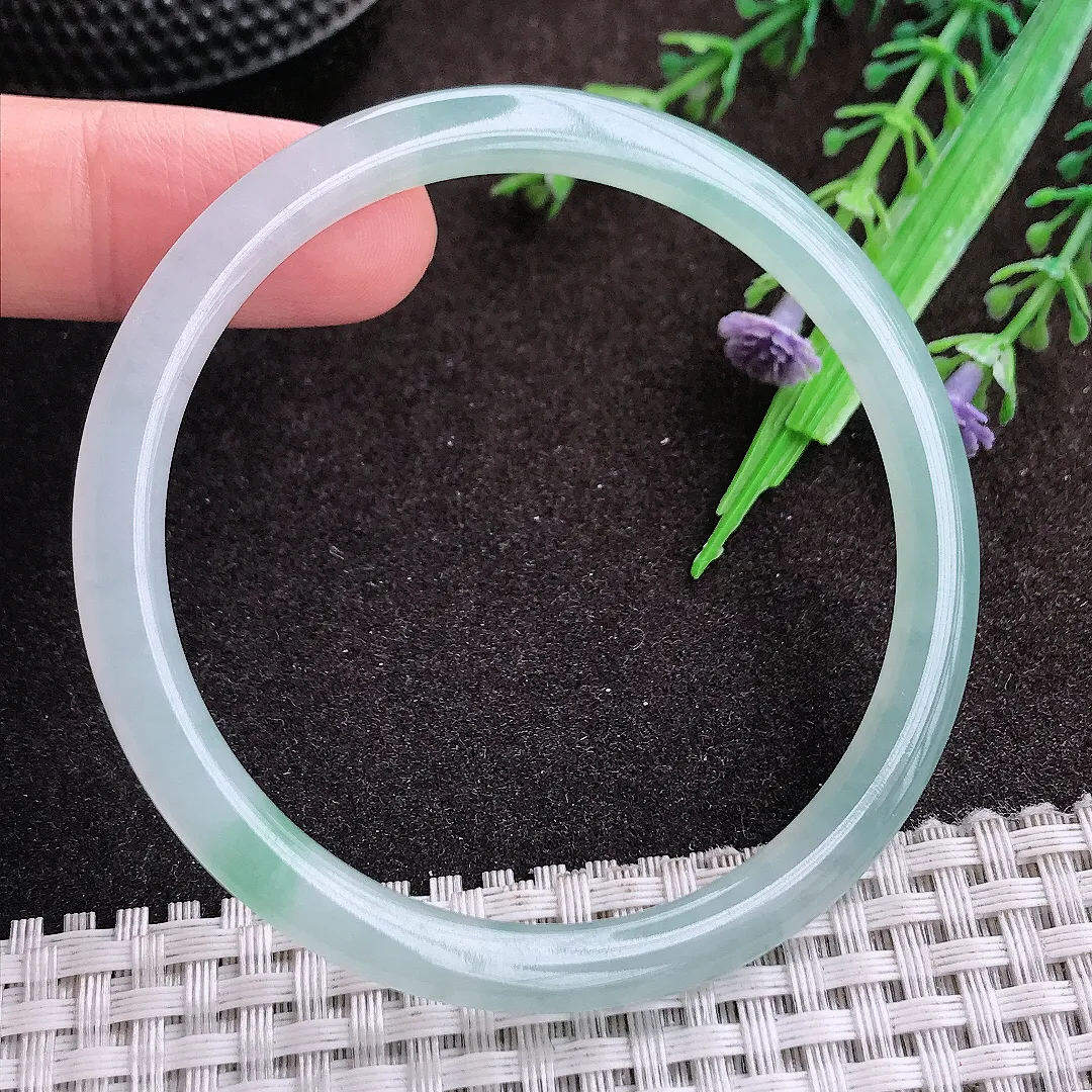 天然a货翡翠57.5/5/6.2老坑冰胶果冻细条叮当手镯翡翠玉镯美人镯