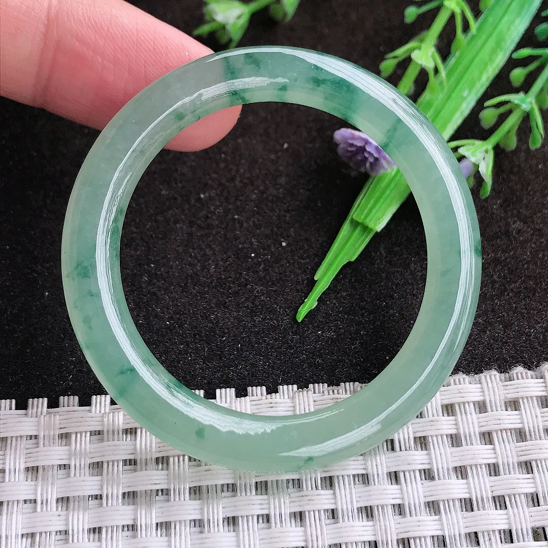 天然a货翡翠53/5.6/6.8老坑冰胶果冻飘花玉环吊坠翡翠玉坠挂件百搭