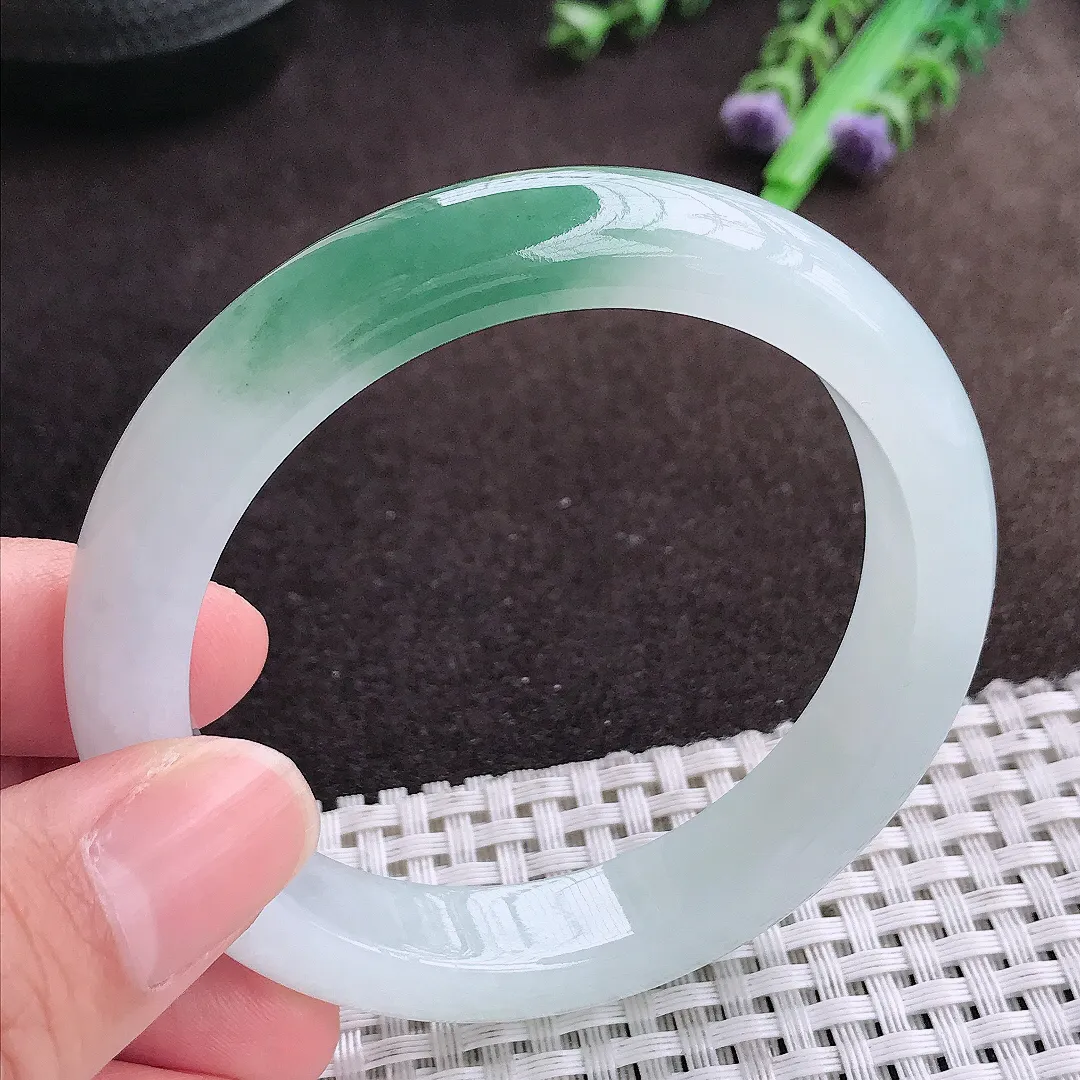 天然a货翡翠56/11.5/8.5老坑冰胶果冻半山水手镯宽边翡翠玉镯美人镯