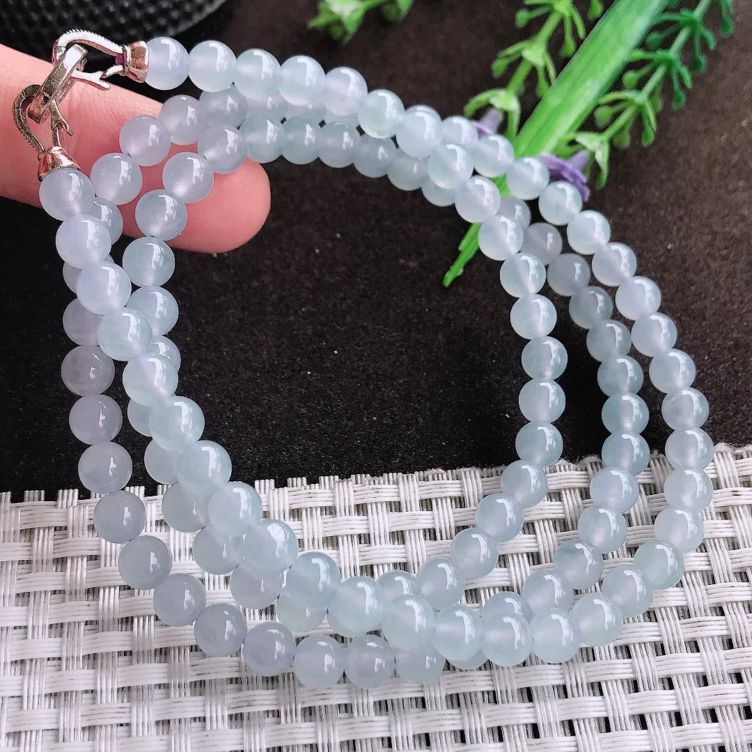 天然a货翡翠5.8/108颗老坑冰种果冻胶圆珠项链玉珠珠链