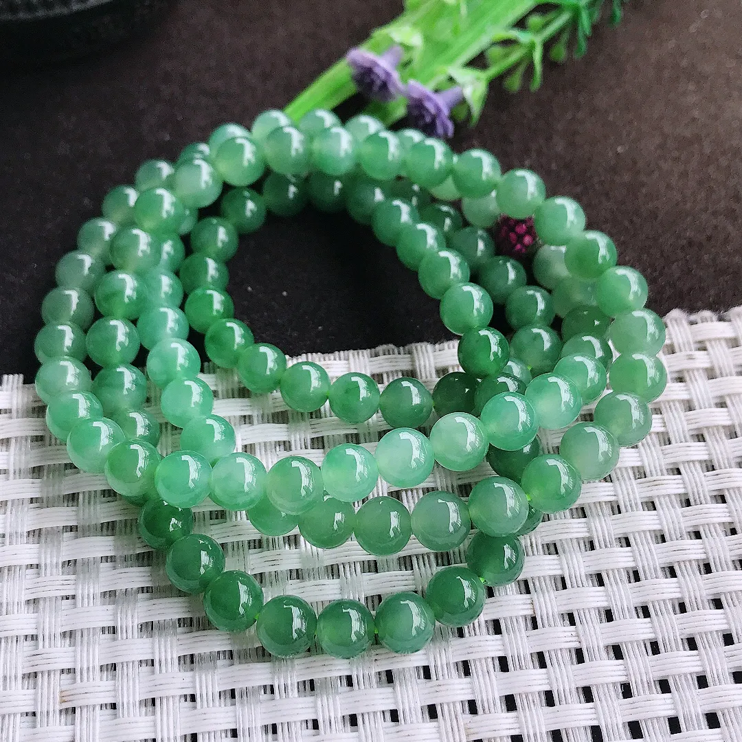 天然a货翡翠6.3/108颗老坑冰胶果冻满绿圆珠项链玉珠珠链