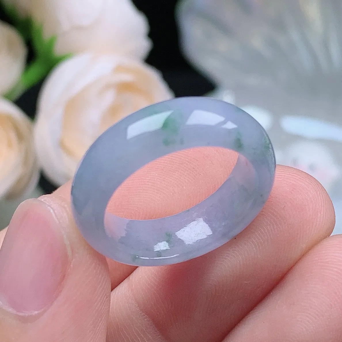 缅甸翡翠老坑种水润起胶紫罗兰飘花戒指玉指环  水润通透 尺寸：17.6-6.7-3.6mm 15-16号圈口2S