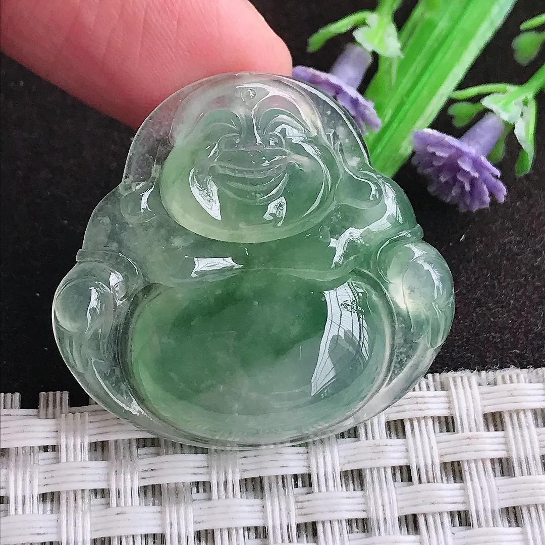 天然a货翡翠31/33.3/5.8老坑冰种果冻满绿佛公吊坠翡翠玉坠挂件百搭