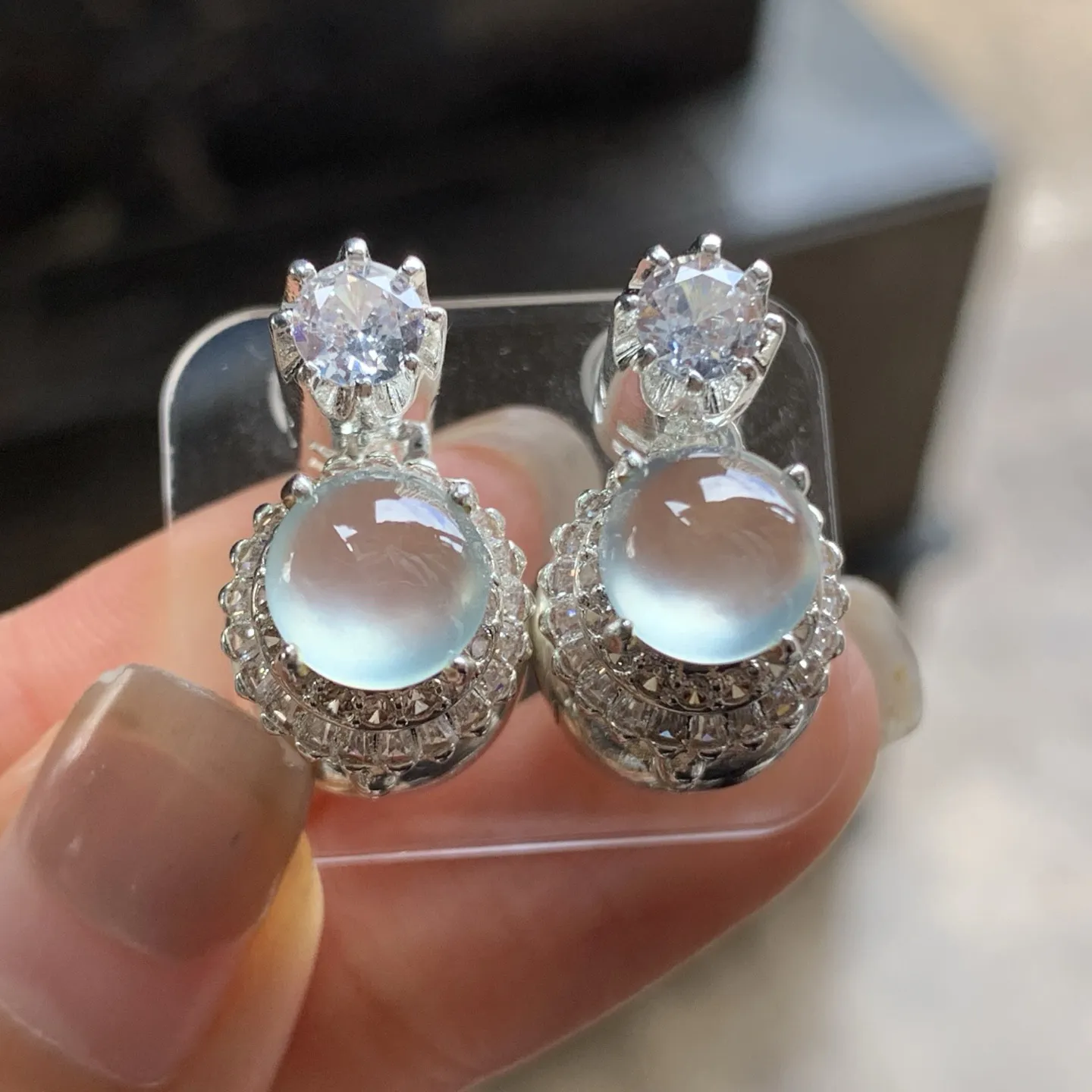 冰种戒面一对^_^荧光透亮