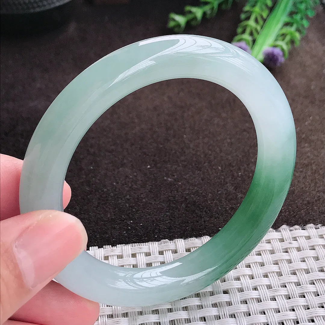 自然光55/10.3/10老坑冰胶果冻半山半水圆条手镯翡翠玉镯美人镯