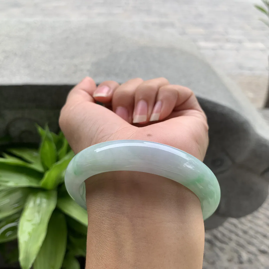 大圈口58.2-12.8-8.9 【飘绿正圈手镯】正圈58 59可戴