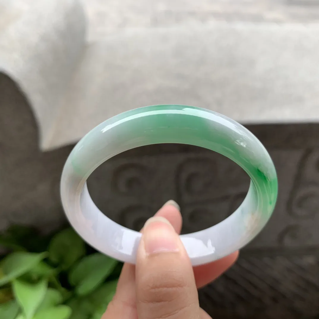 小圈口 51.8-12.3-7【飘绿正圈手镯】正圈51 52可戴