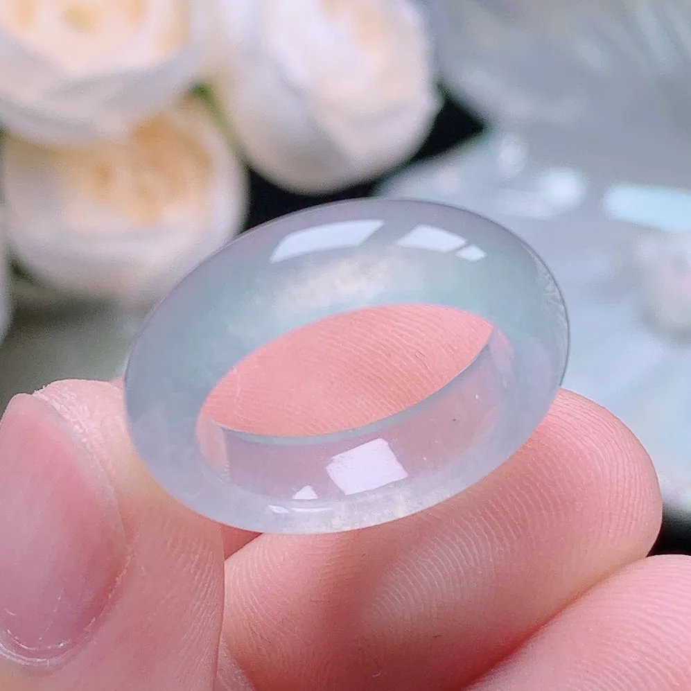 缅甸老坑冰种水润起胶白月光戒指玉指环  水润通透 尺寸：16.4-5.7-3.6mm 12号圈口2S