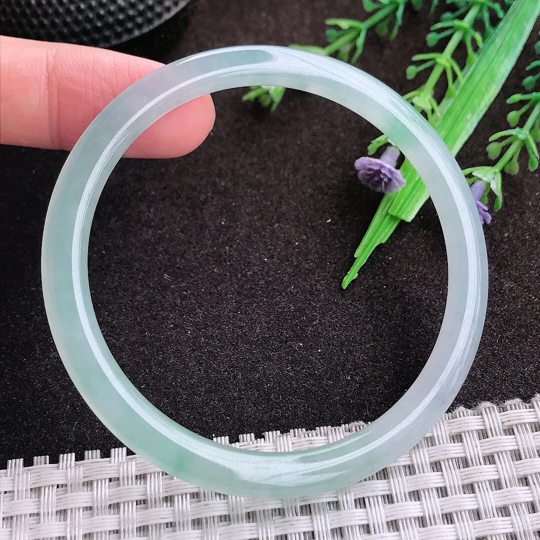 天然a货翡翠57.5/5/6.2老坑冰胶果冻细条叮当手镯翡翠玉镯美人镯