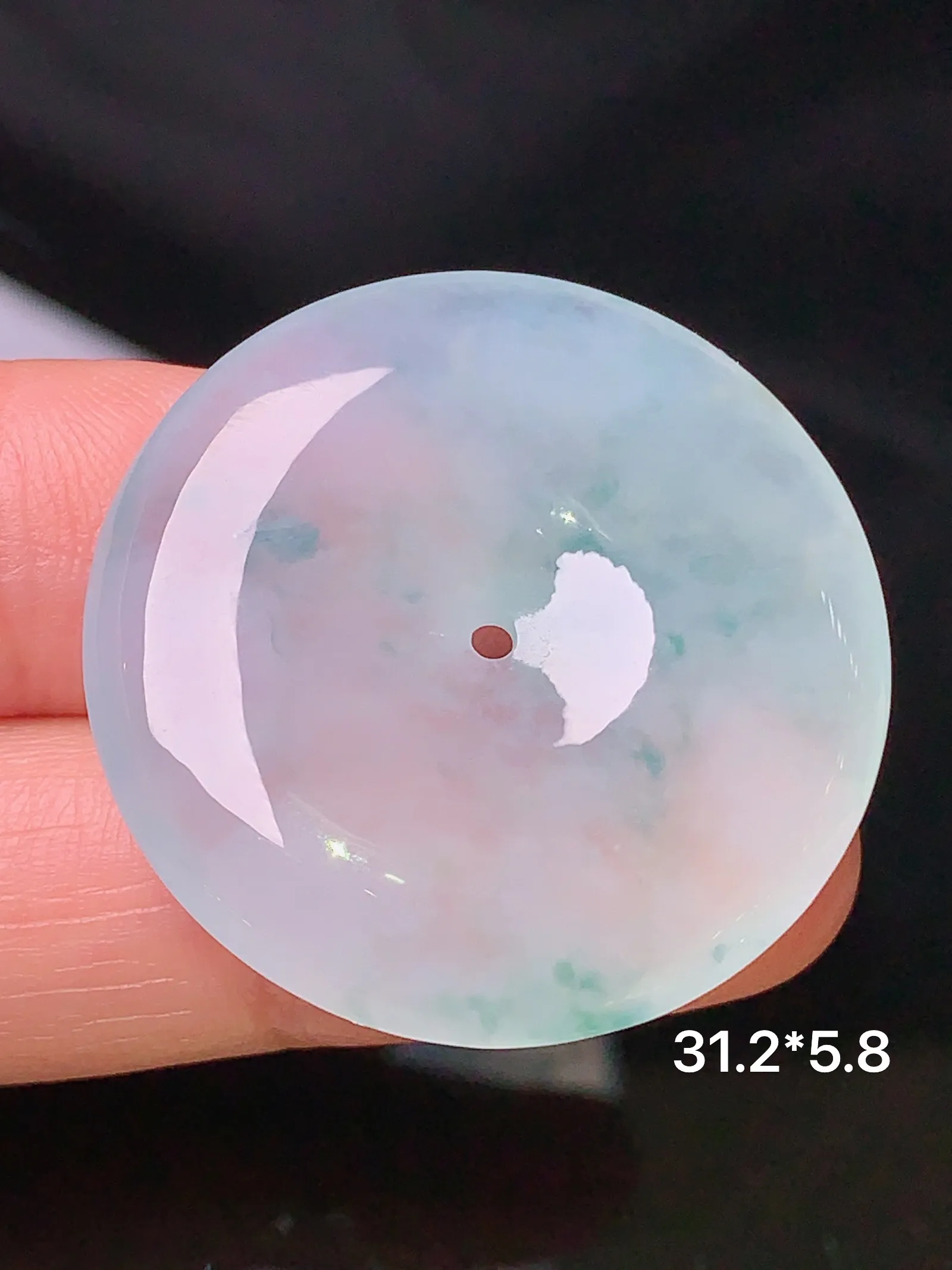 冰种平安扣吊坠 玉质细腻 色泽清新艳丽 整体尺寸31.2*5.8