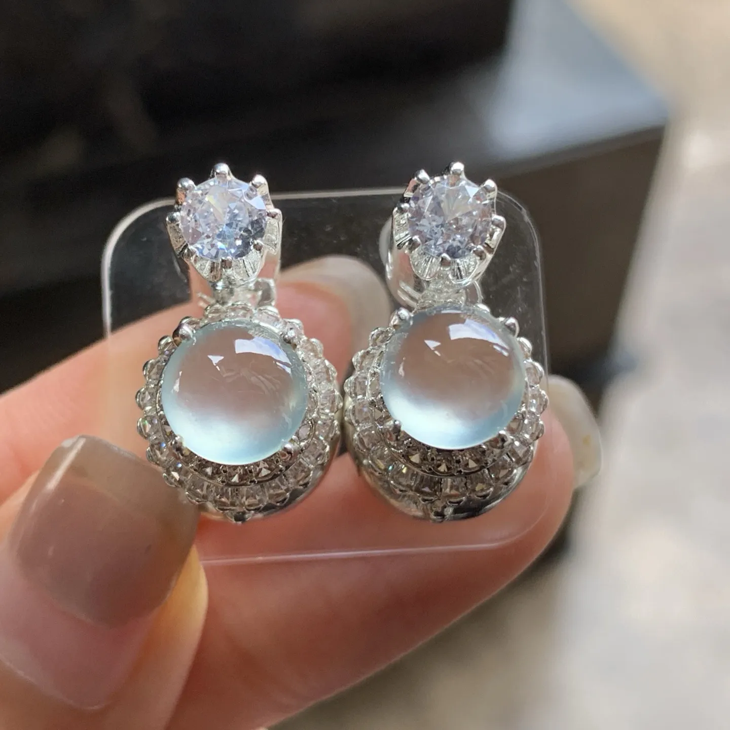 冰种戒面一对^_^荧光透亮