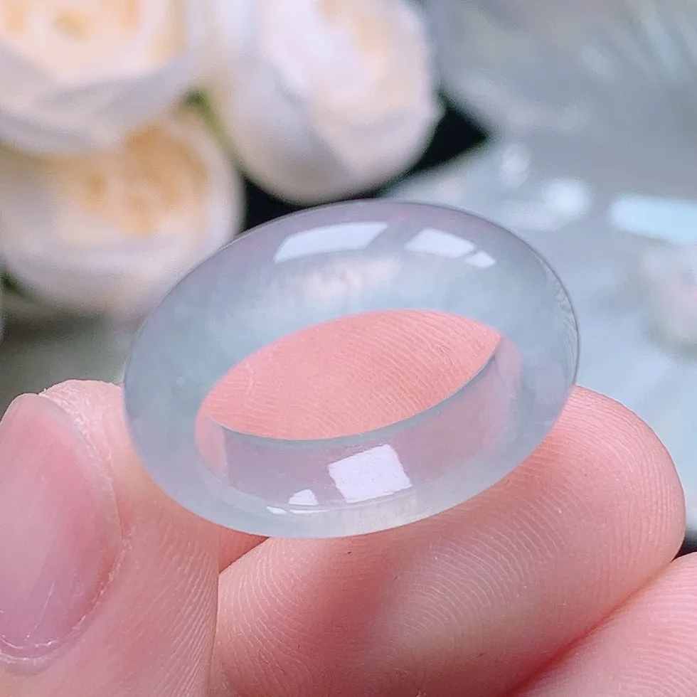 缅甸老坑冰种水润起胶白月光戒指玉指环  水润通透 尺寸：16.4-5.7-3.6mm 12号圈口2S