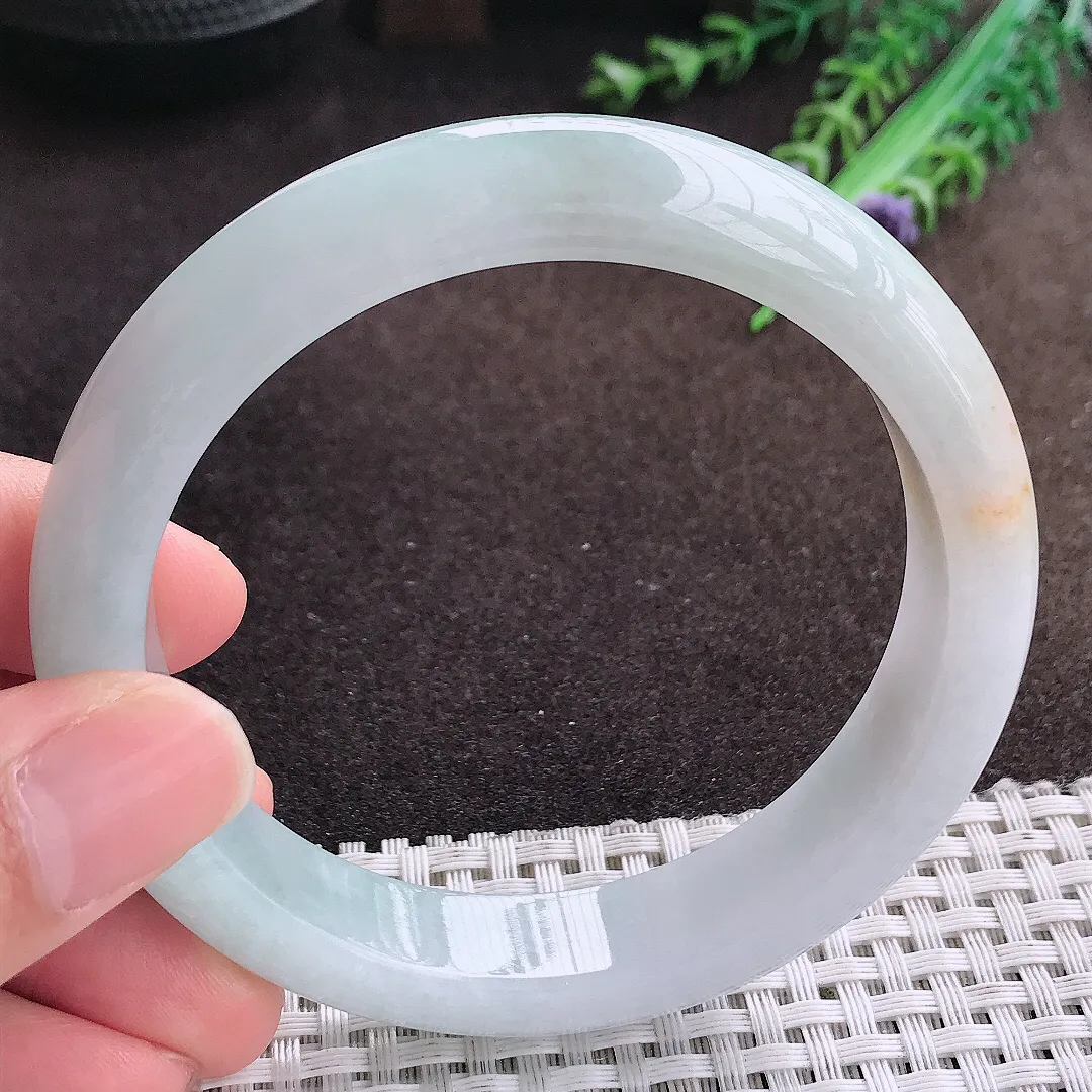 天然a货翡翠61/12.9/8.6老坑精美温润飘花大圈口手镯宽边翡翠玉镯美人镯