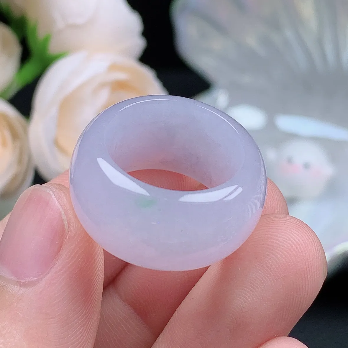 缅甸翡翠老坑冰种水润起胶紫罗兰春彩宽轮胎小圈戒指玉指环  水润通透 尺寸：16.7-12.8-5mm 10号圈口2S