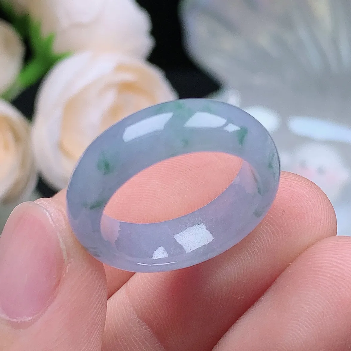 缅甸翡翠老坑种水润起胶紫罗兰飘花戒指玉指环  水润通透 尺寸：17.6-6.7-3.6mm 15-16号圈口2S