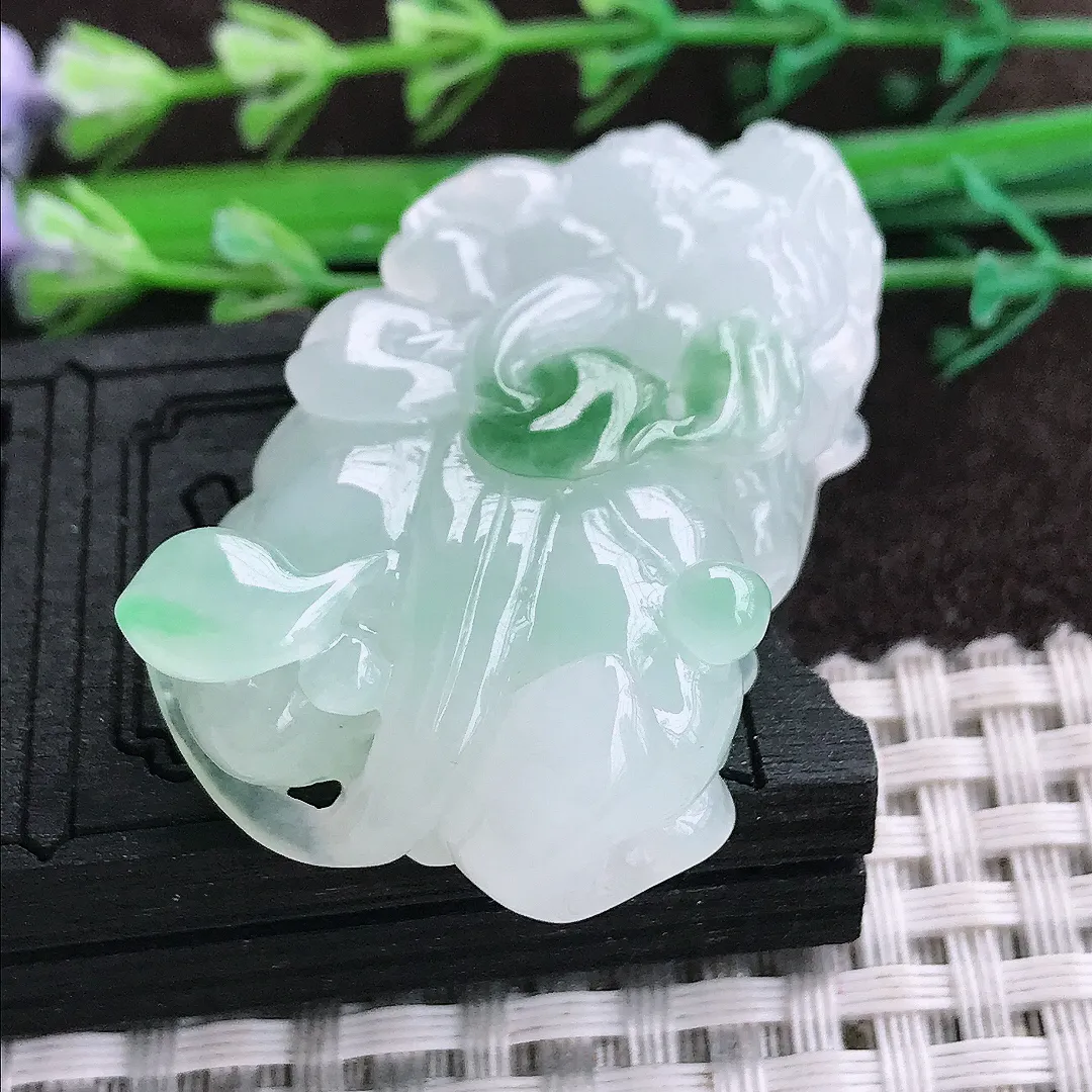 天然a货翡翠44.4/25.8/13老坑冰胶果冻飘花貔貅吊坠翡翠玉坠挂件百搭