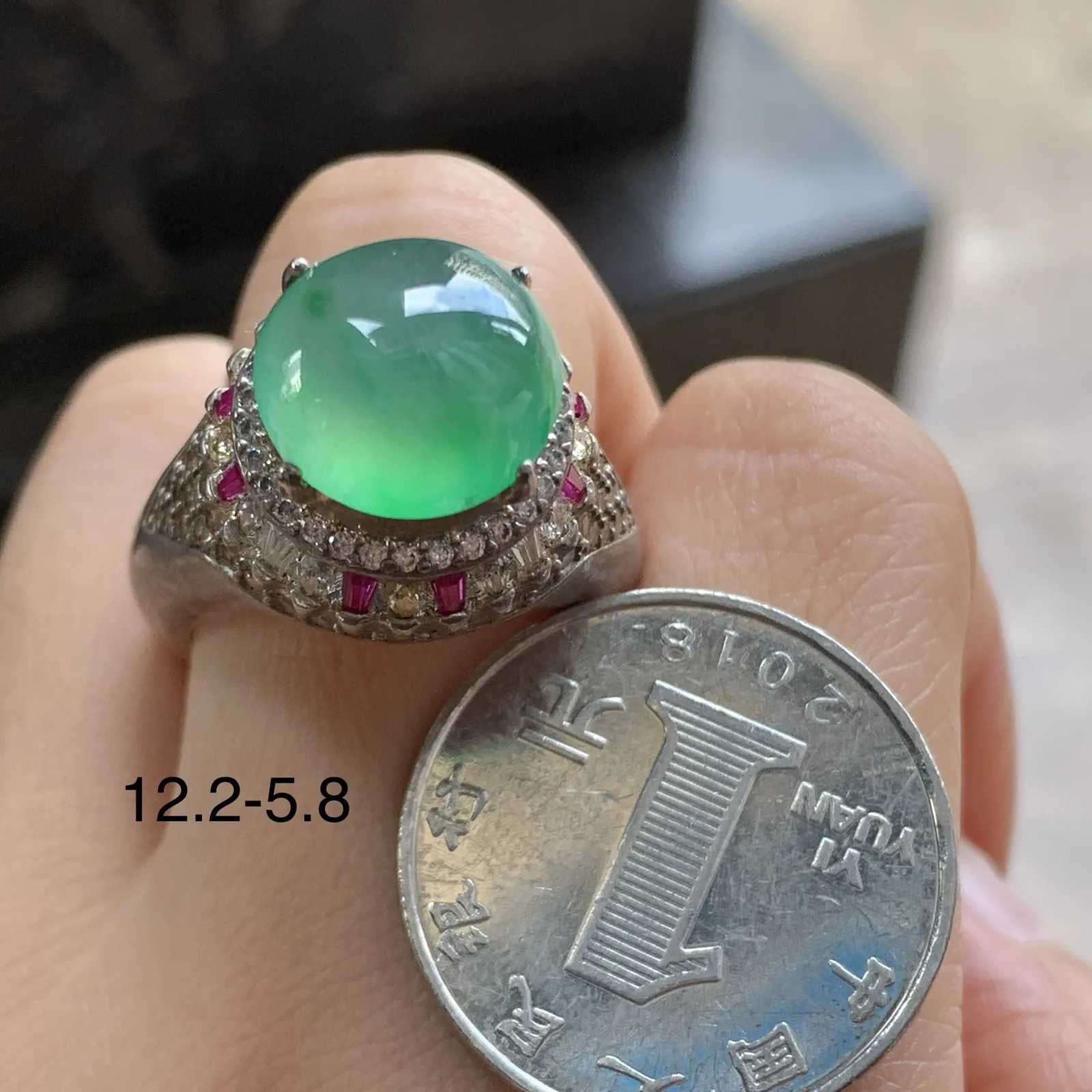 冰飘绿戒面^_^冰绿清透 铜拖