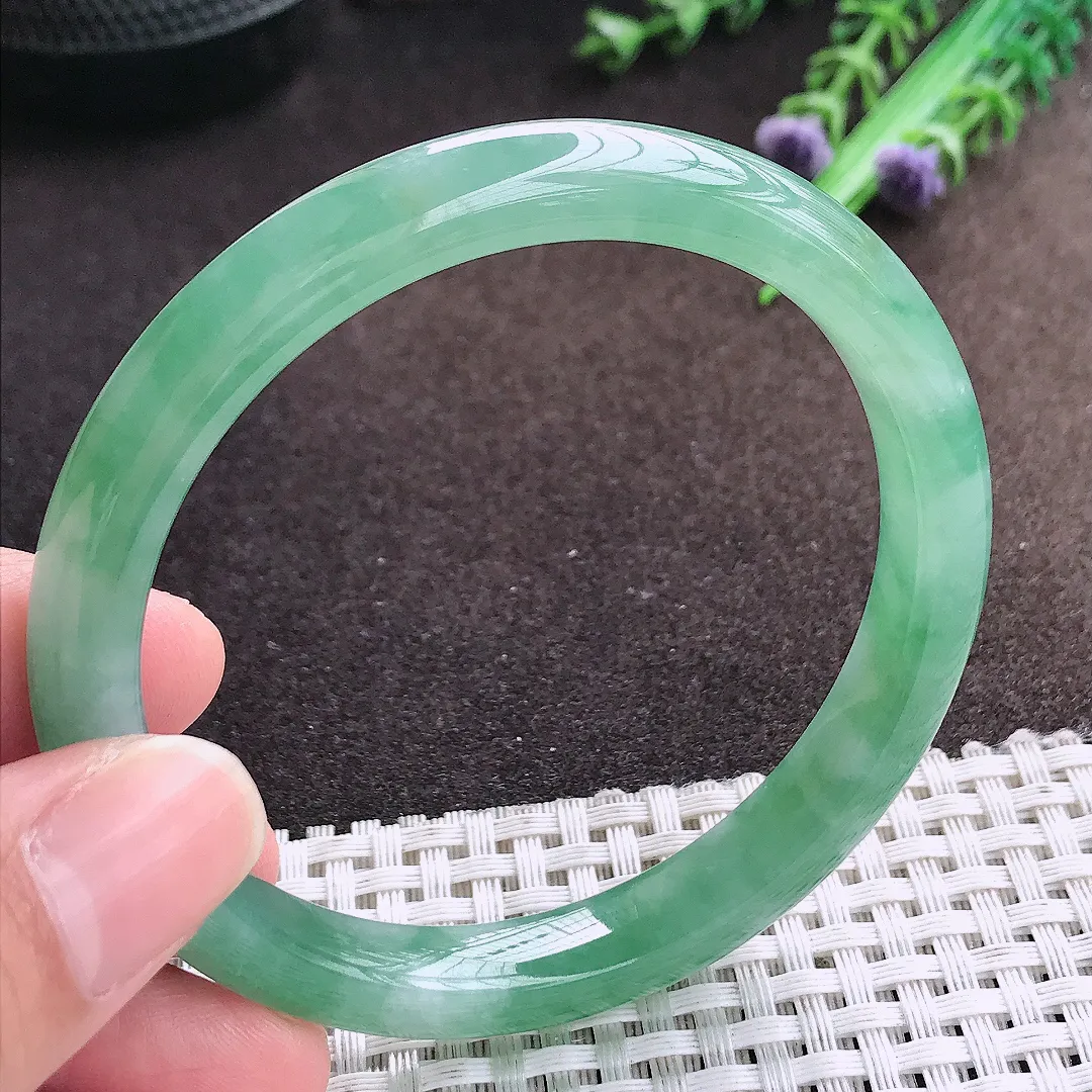 天然a货翡翠58.8/9.2/7.5老坑冰胶果冻冰晴满绿手镯宽边翡翠玉镯美人镯