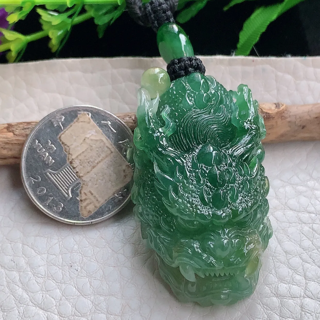 yl实拍48.5*28.5*16.5缅甸翡翠圆冰透龙头玉坠厚装精雕霸气龙牌项坠