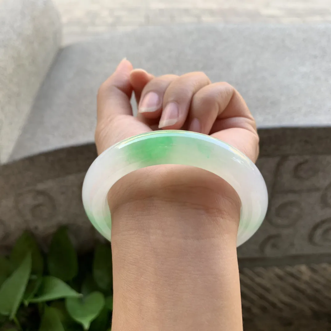 圈口54.5-11.3-10 【冰飘阳绿正圈手镯】正圈54 55可戴