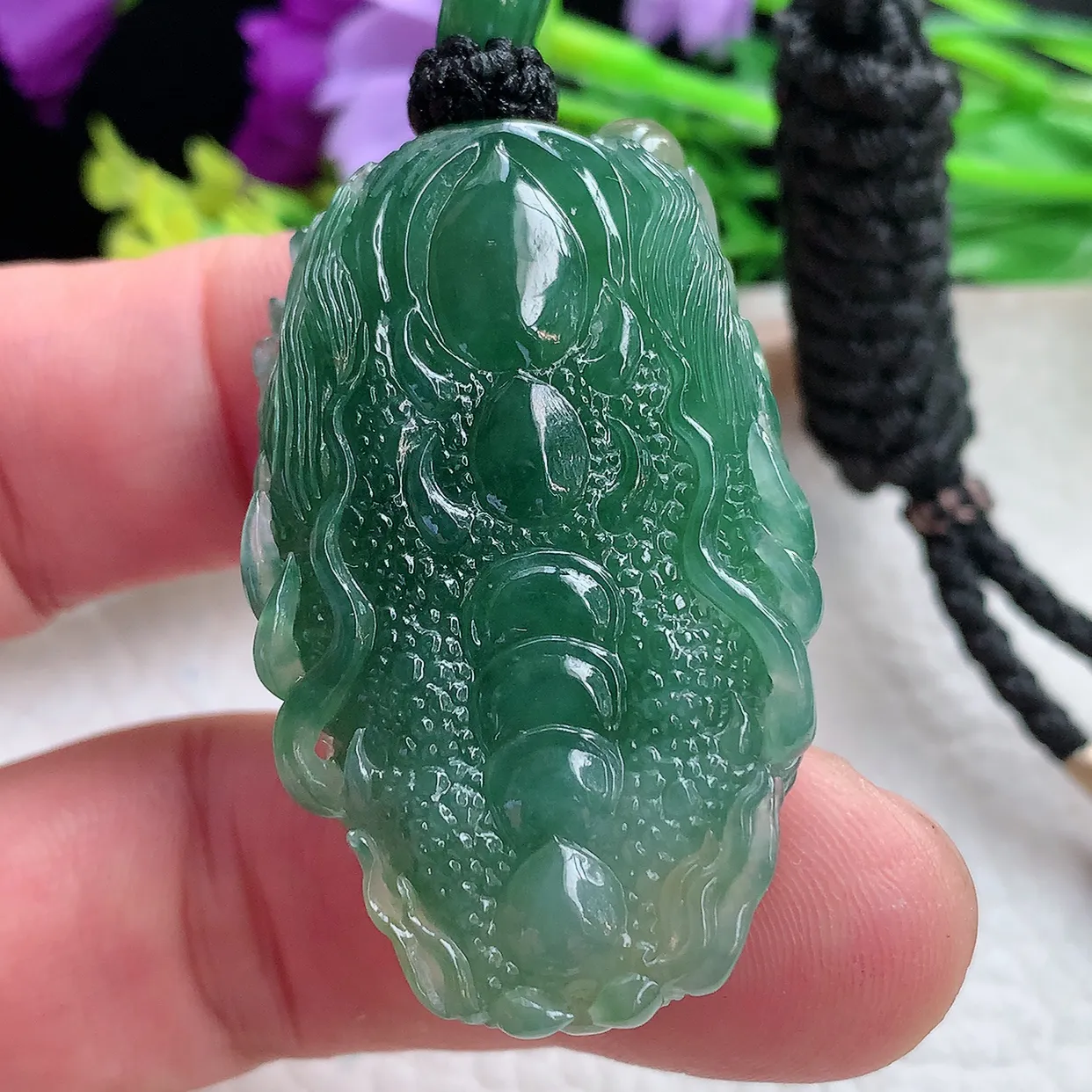 yl实拍48.5*28.5*16.5缅甸翡翠圆冰透龙头玉坠厚装精雕霸气龙牌项坠