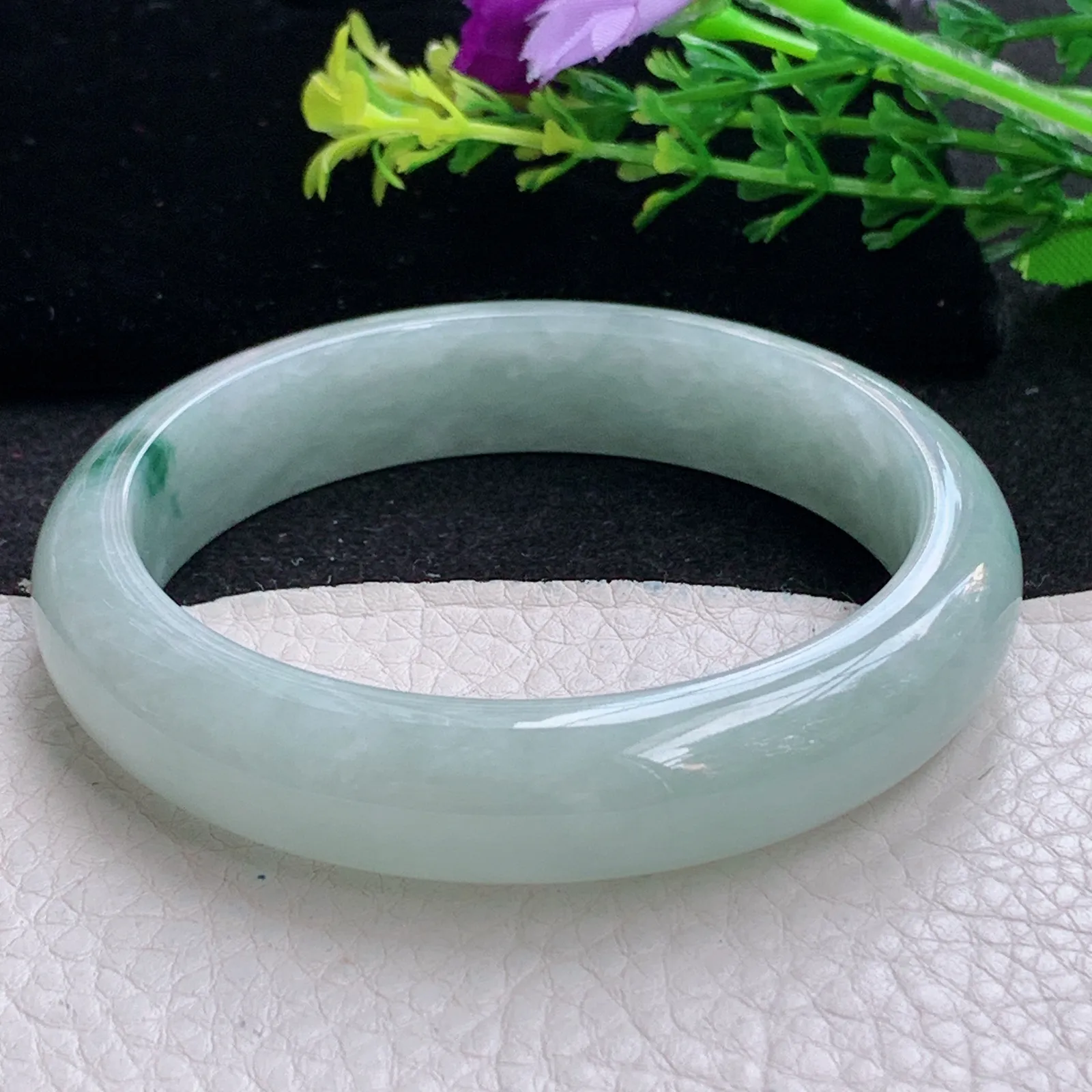 hy自然光57.5*13*7.7平安镯 缅甸翡翠a货清新飘花宽边玉手镯 玉手环