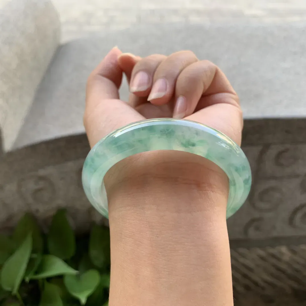 小圈口 54-12-8.9  【高冰飘花正圈手镯】正圈54 55可戴