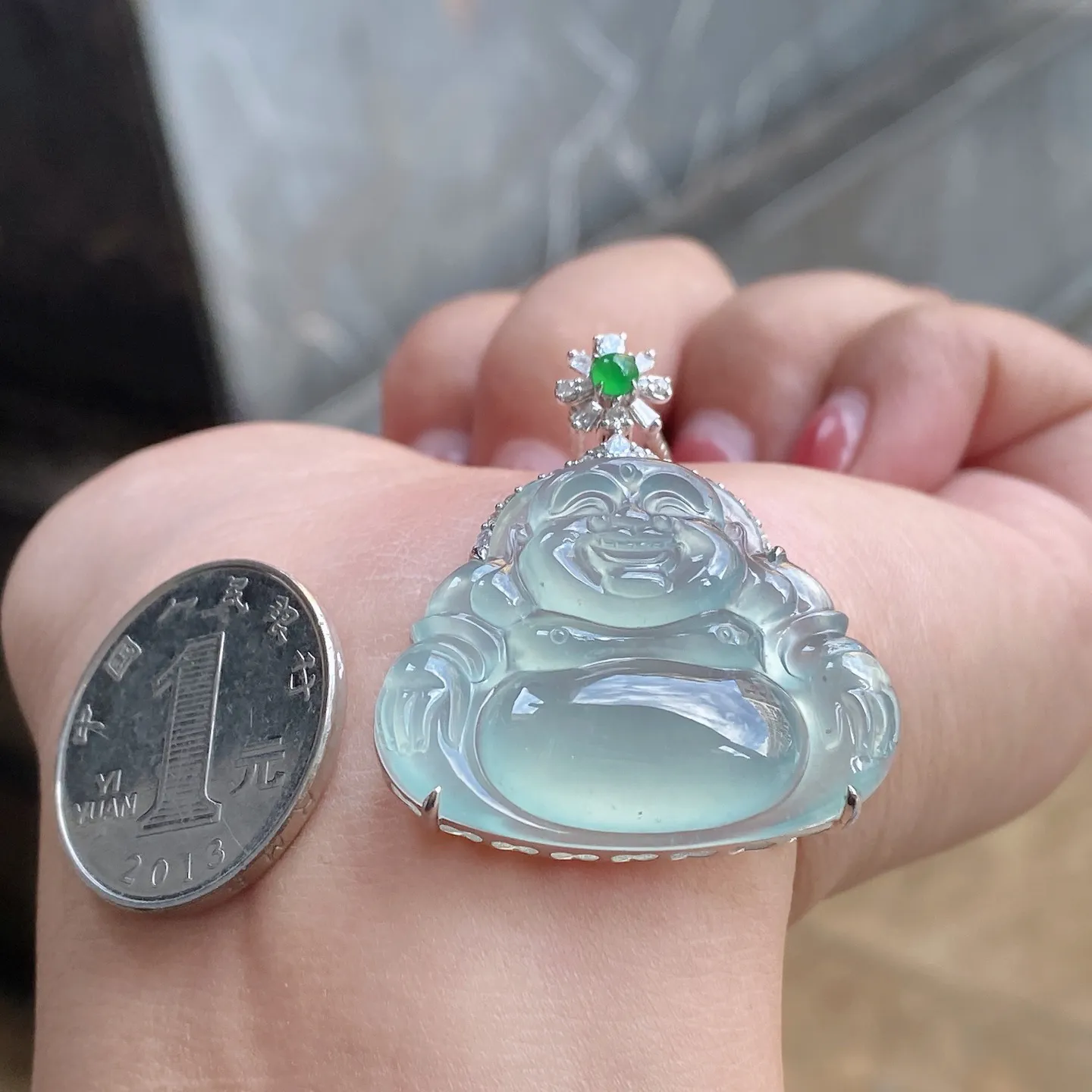 老坑冰种晴底佛公吊坠 尺寸37.9-32.6-10毫米