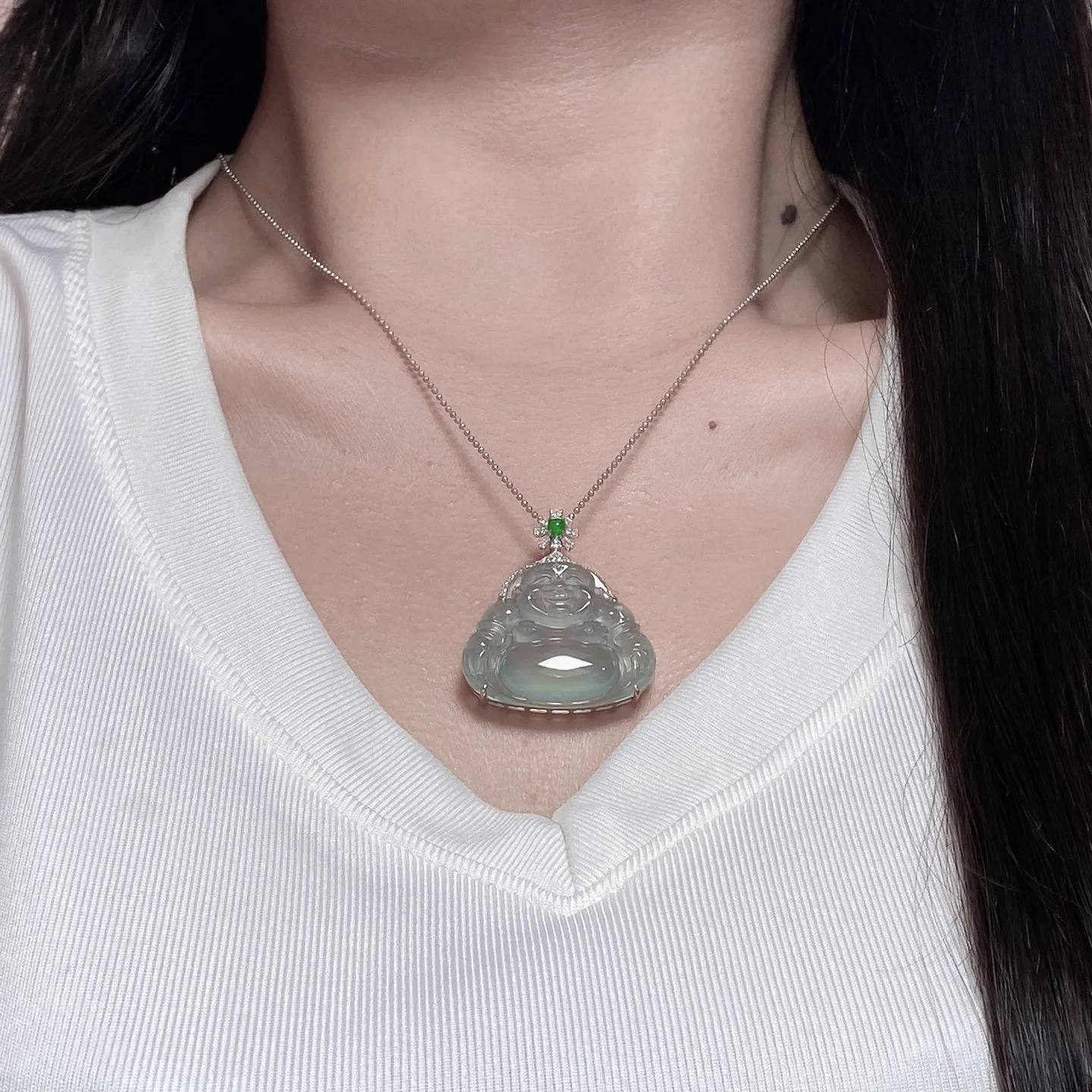 老坑冰种晴底佛公吊坠 尺寸37.9-32.6-10毫米