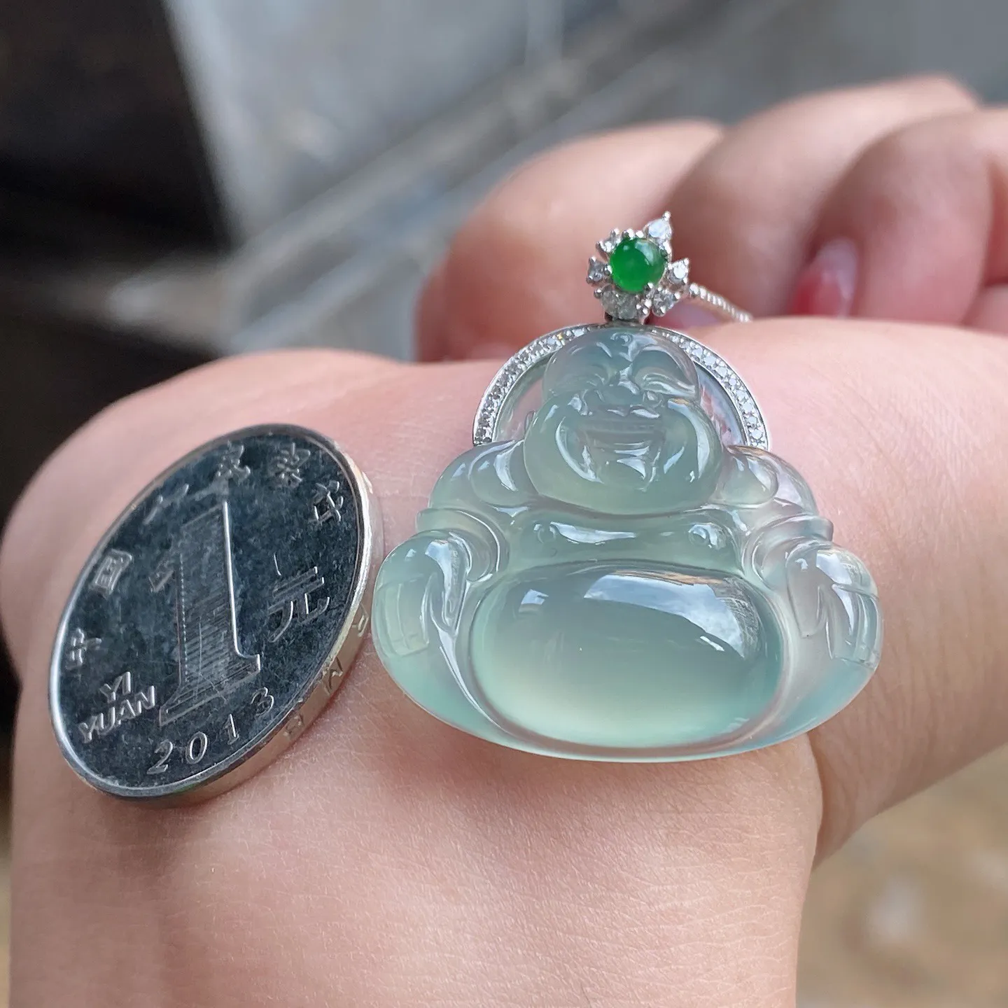 老坑冰种晴底佛公吊坠 尺寸33.3-27.6-6.5毫米