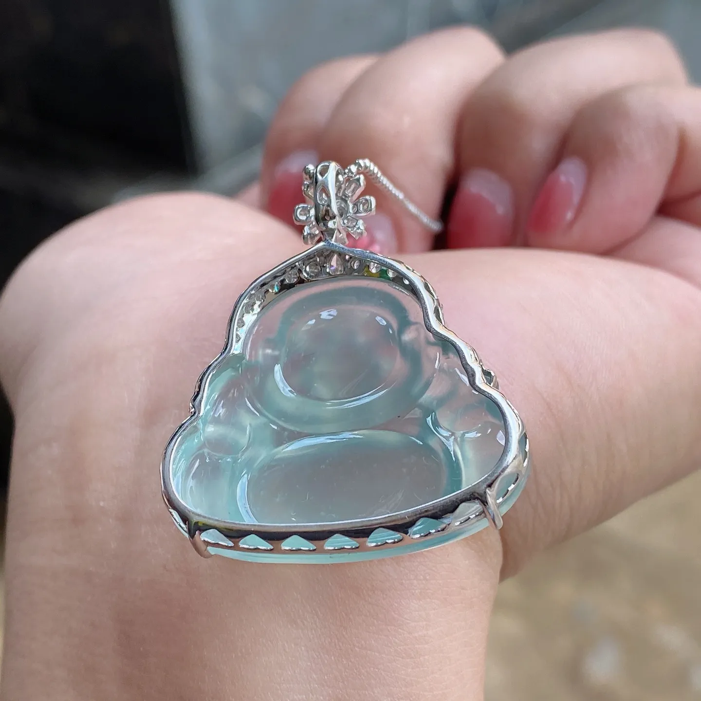 老坑冰种晴底佛公吊坠 尺寸37.9-32.6-10毫米