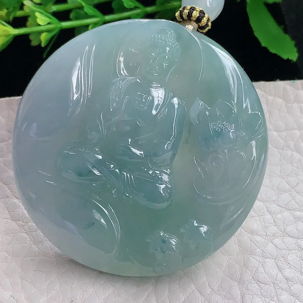 yl实拍52.2*9.5缅甸翡翠圆冰透蓝底阿弥陀佛玉坠厚装如来佛祖项坠