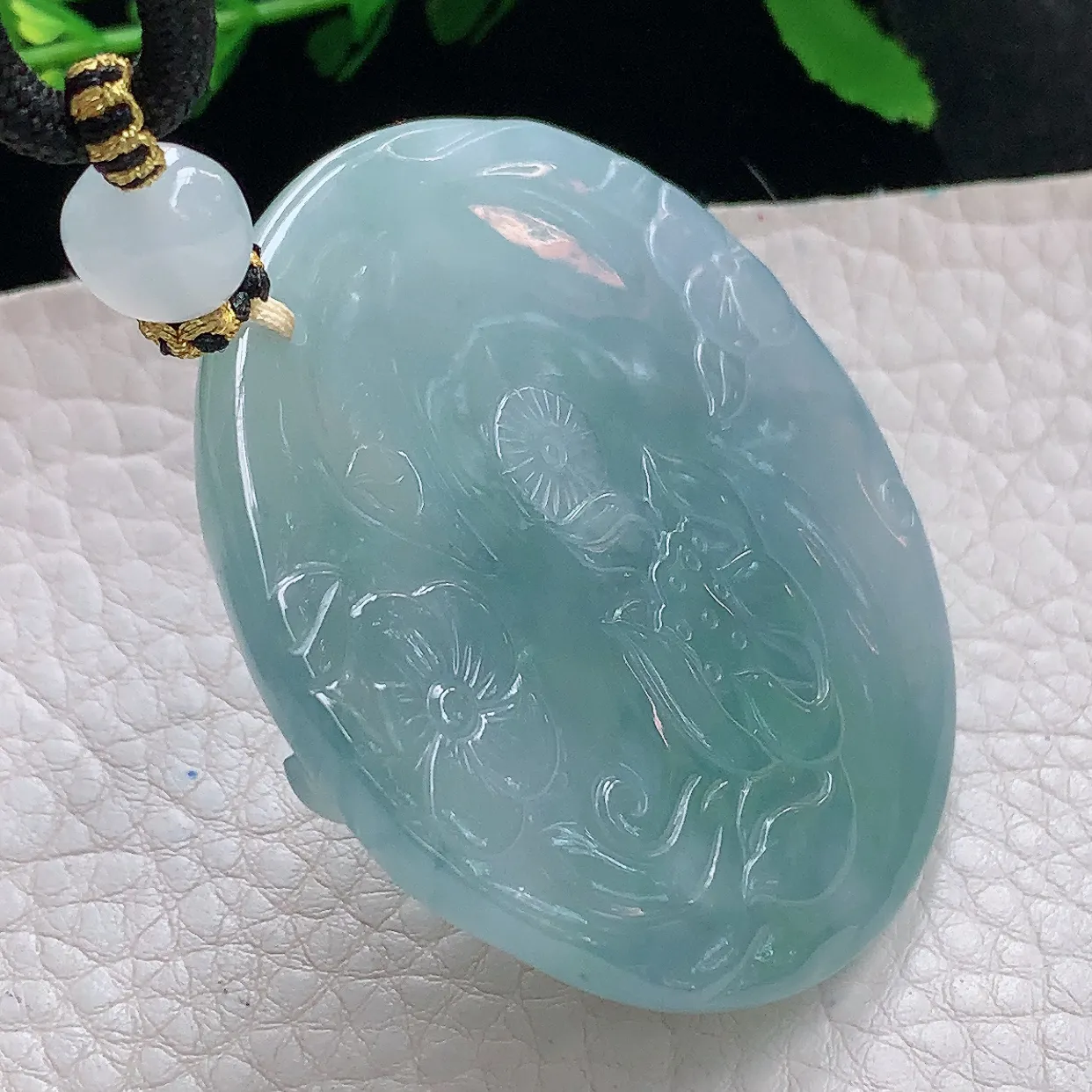 yl实拍52.2*9.5缅甸翡翠圆冰透蓝底阿弥陀佛玉坠厚装如来佛祖项坠