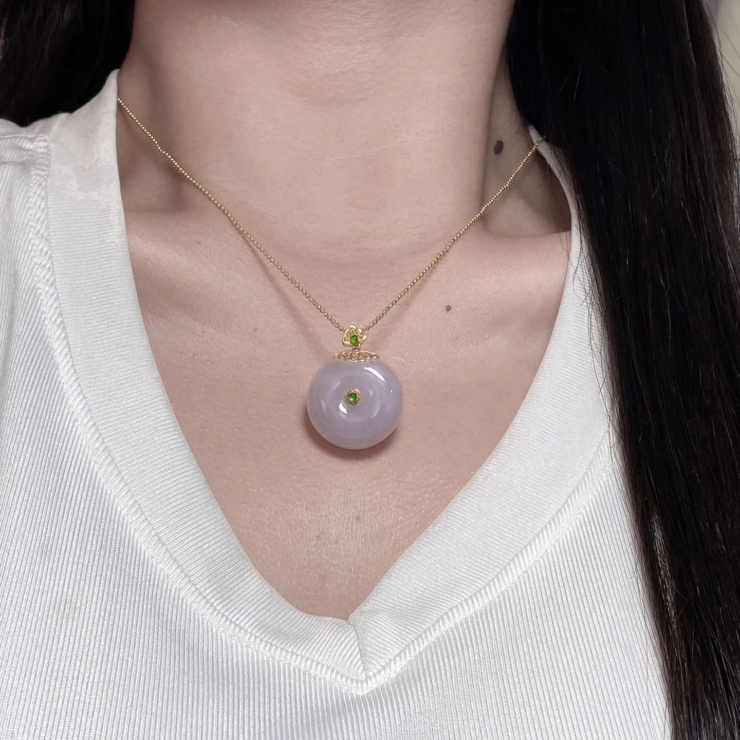 冰糯种春色平安扣吊坠 尺寸31.1-24-11.4毫米