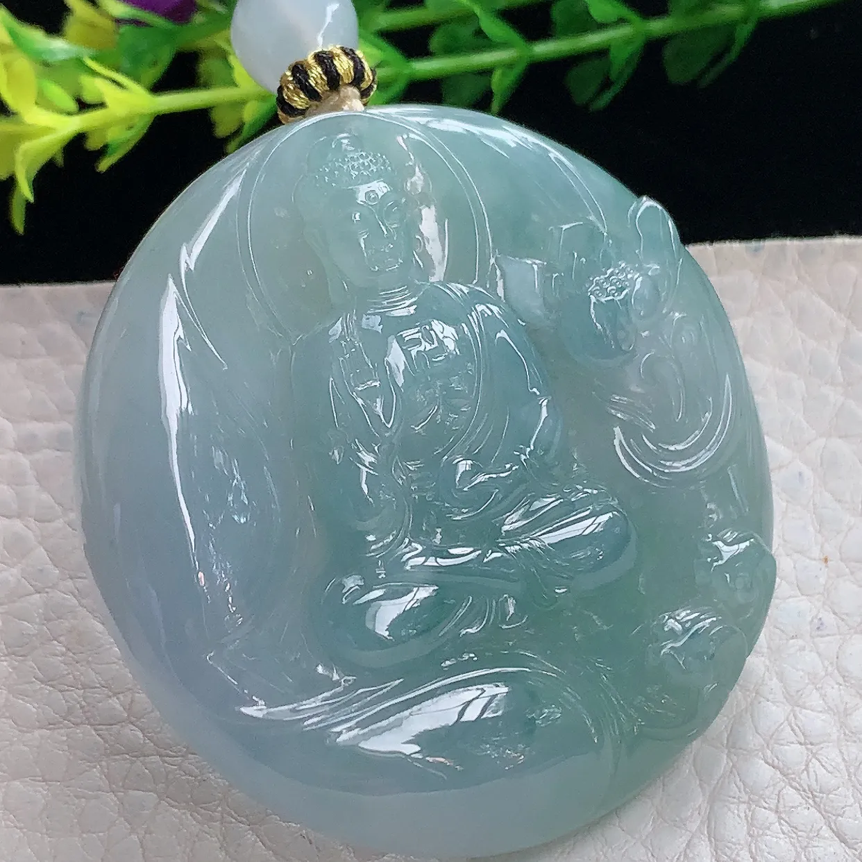 yl实拍52.2*9.5缅甸翡翠圆冰透蓝底阿弥陀佛玉坠厚装如来佛祖项坠