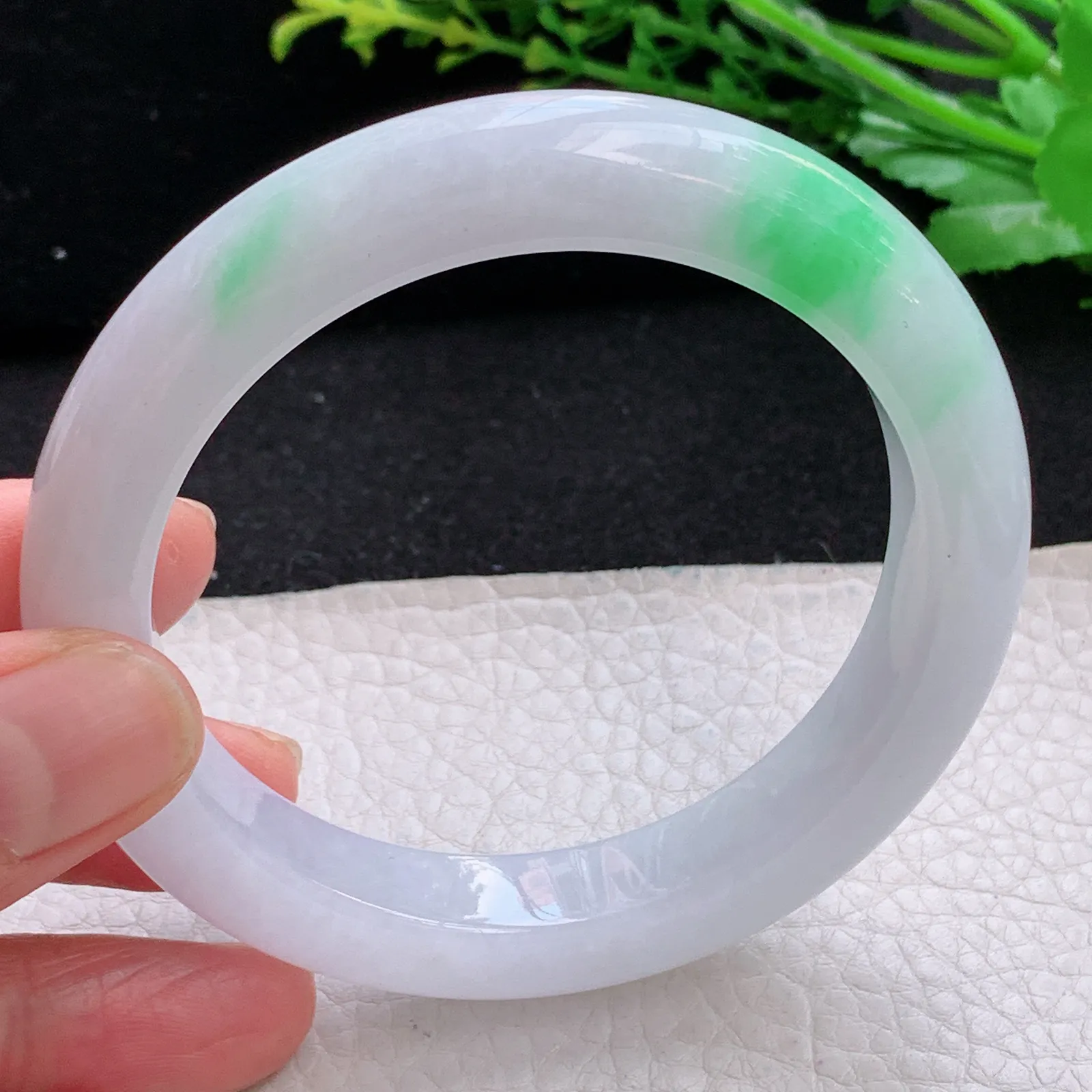 yh自然光59*12*9.7平安镯 天然缅甸翡翠a货飘阳绿宽边玉手镯 玉手环