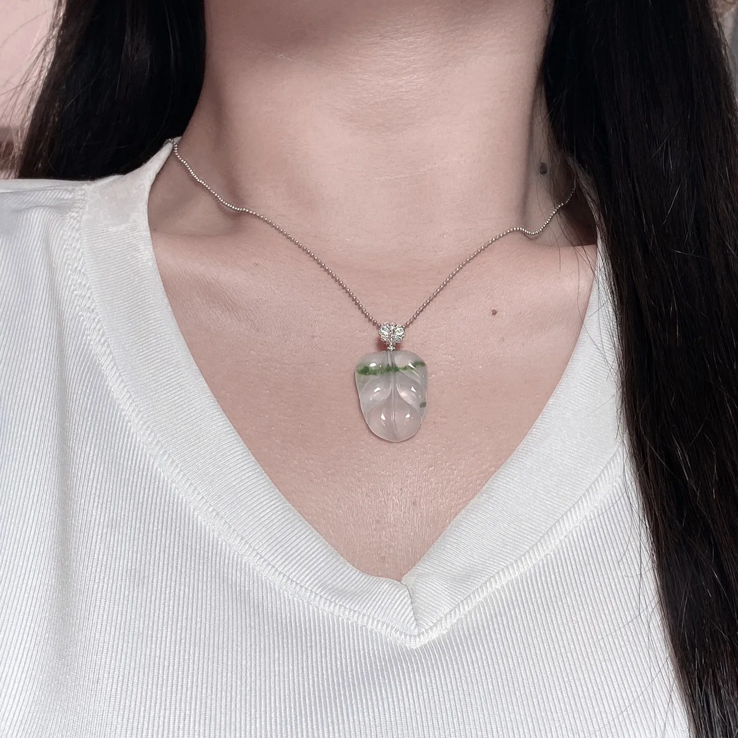 冰润飘花叶子吊坠 尺寸37.5-19.3-4.8毫米