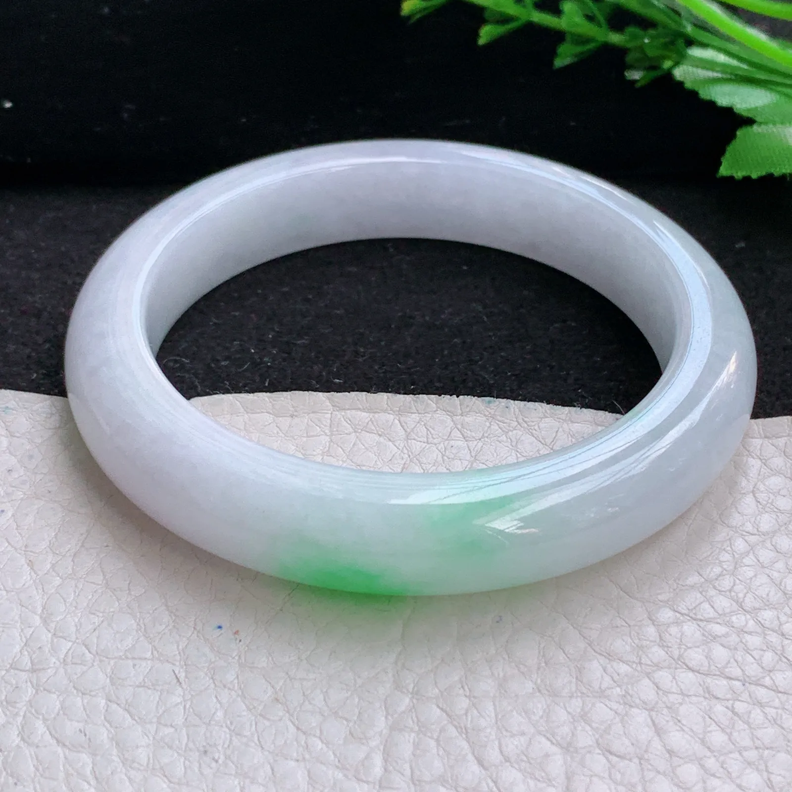 yh自然光59*12*9.7平安镯 天然缅甸翡翠a货飘阳绿宽边玉手镯 玉手环