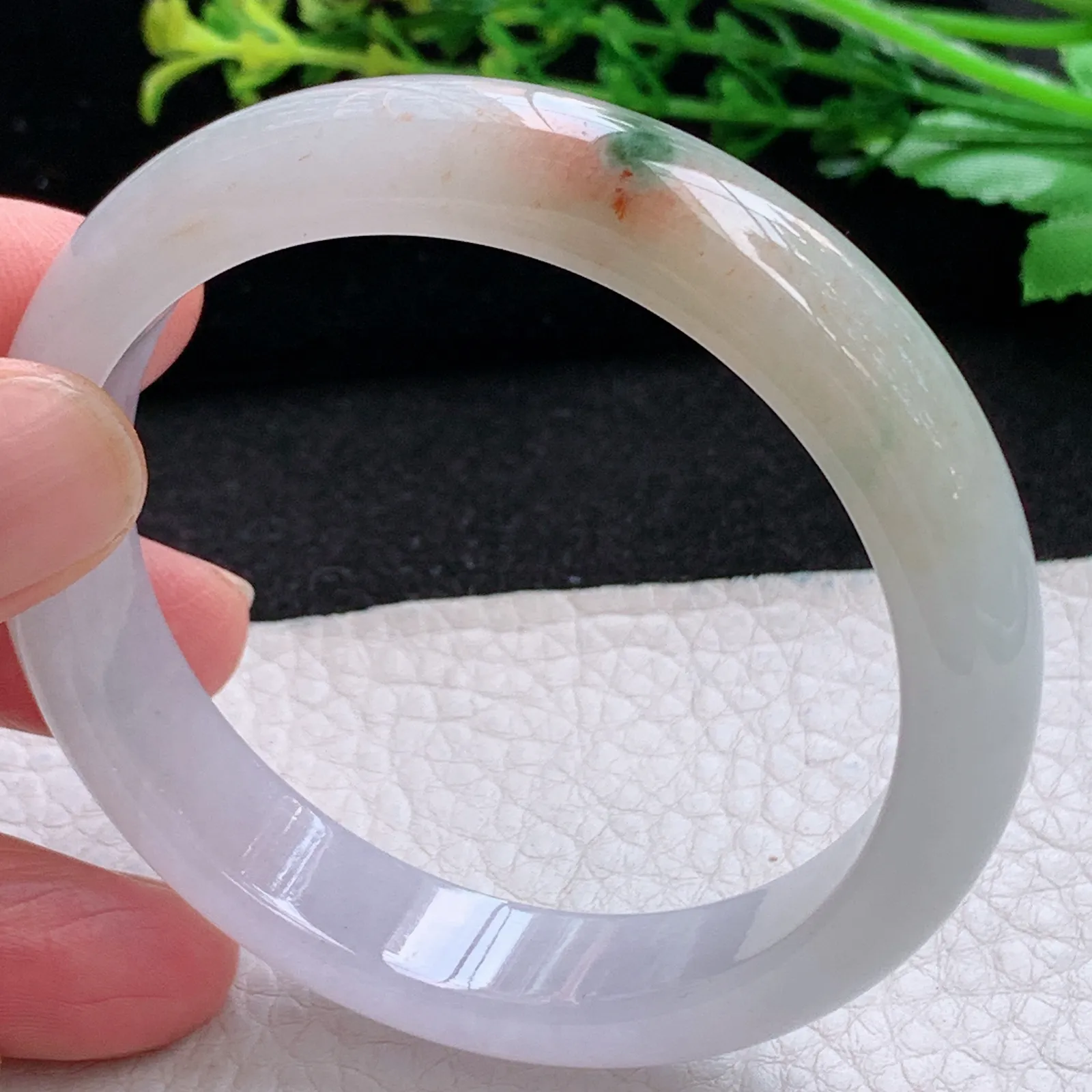 yw5自然光54*12*7.5平安镯 特色缅甸翡翠a货飘花秀气宽边玉手镯 玉手环