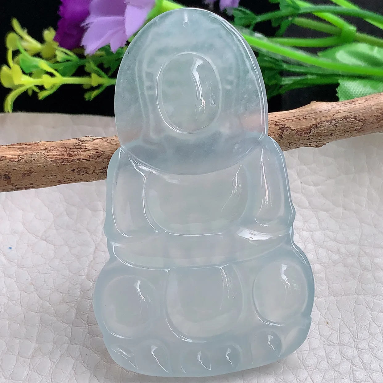 ktj实拍68.2*41.6*5.6缅甸翡翠冰种厚装大观音牌吊坠白月光菩萨精雕玉坠