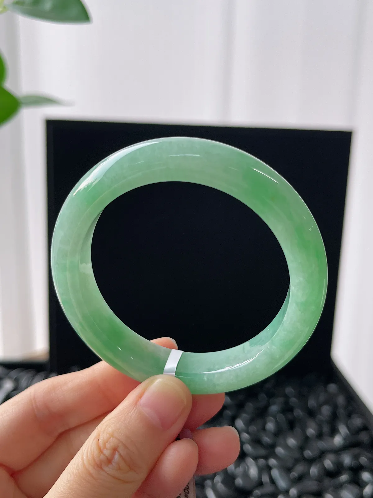 正圈51.6圈口，翡翠糯化种飘绿手镯